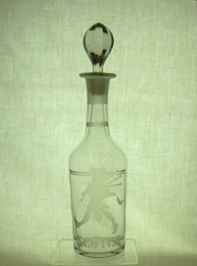 #4033 Maloney Bar Bottle, Crystal, 28 oz with #5004 Scotch Carving, 1935-1937